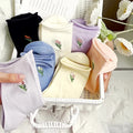2022 Spring Fashion Vinca Embroidered Curled Top Thin Cotton Crew Floral Socks for Lady