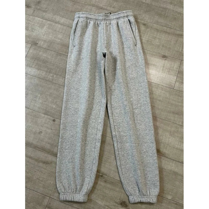 Custom Grey High Waist Drawstring Jogger Sweatpants Streetwear Stretchy Casual Wide Leg Pants Women