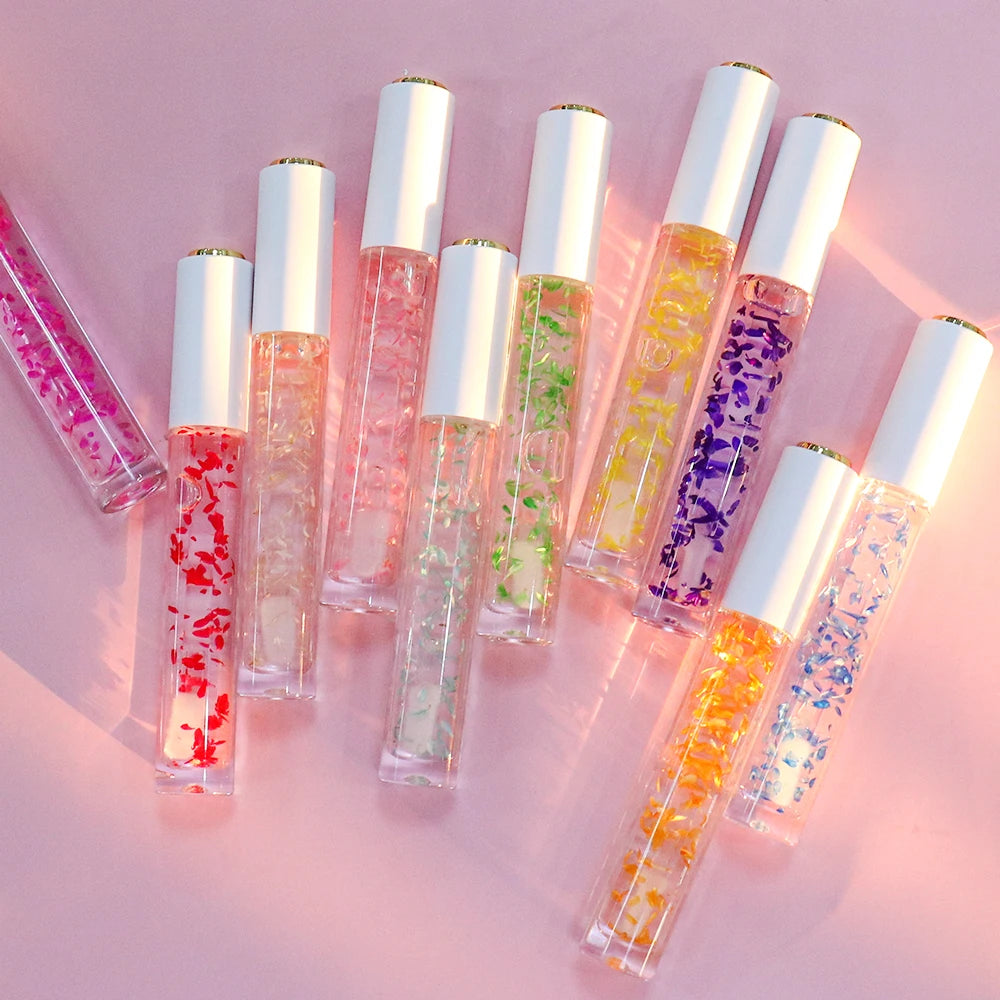 Custom Fashion  Private Label Waterproof Lip Oil Filled With Dried Flowers Lip