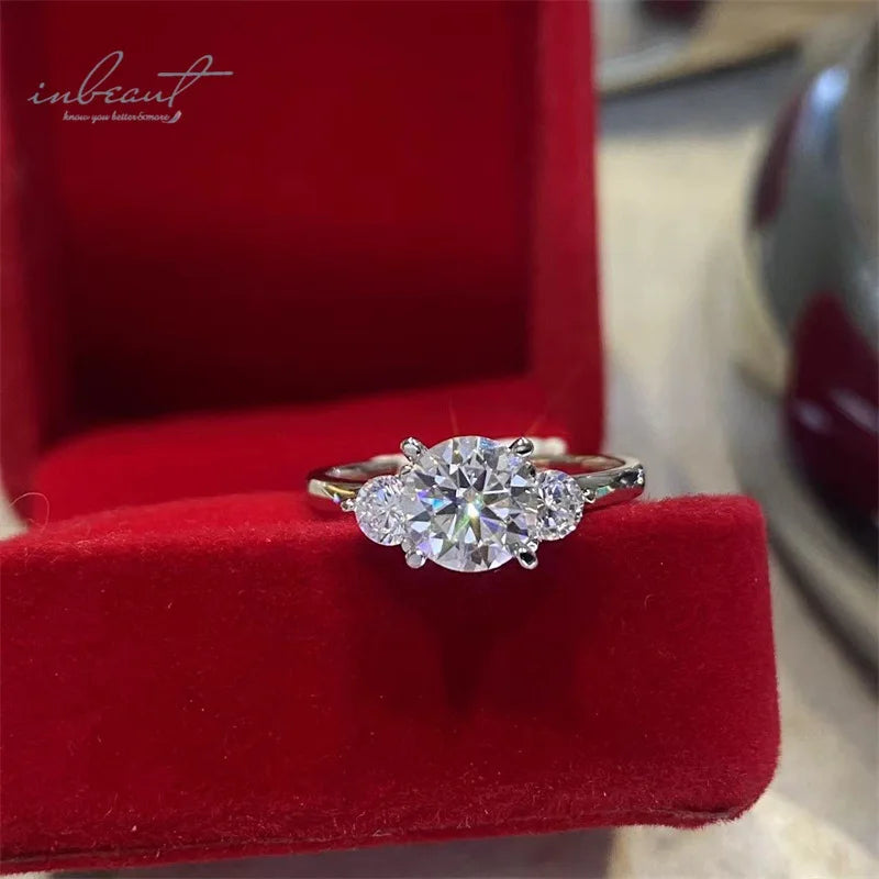 Silver 925 Original 1-2 Carat Brilliant Cut Diamond Test Past D Color Moissanite 4 Claws Ring for Women Wedding Fine Jewelry