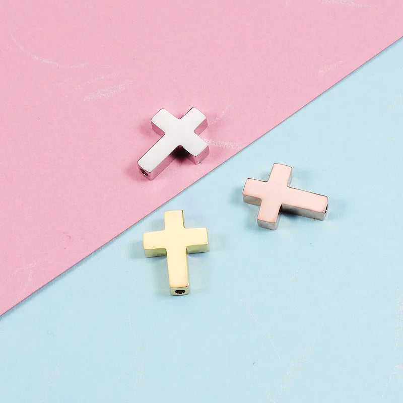 Wholesale Beaded Cross Pendant for Jewelry Making 10*13MM Gold Rose Gold Tiny Cross Charms Accessories DIY Necklace and Bracelet