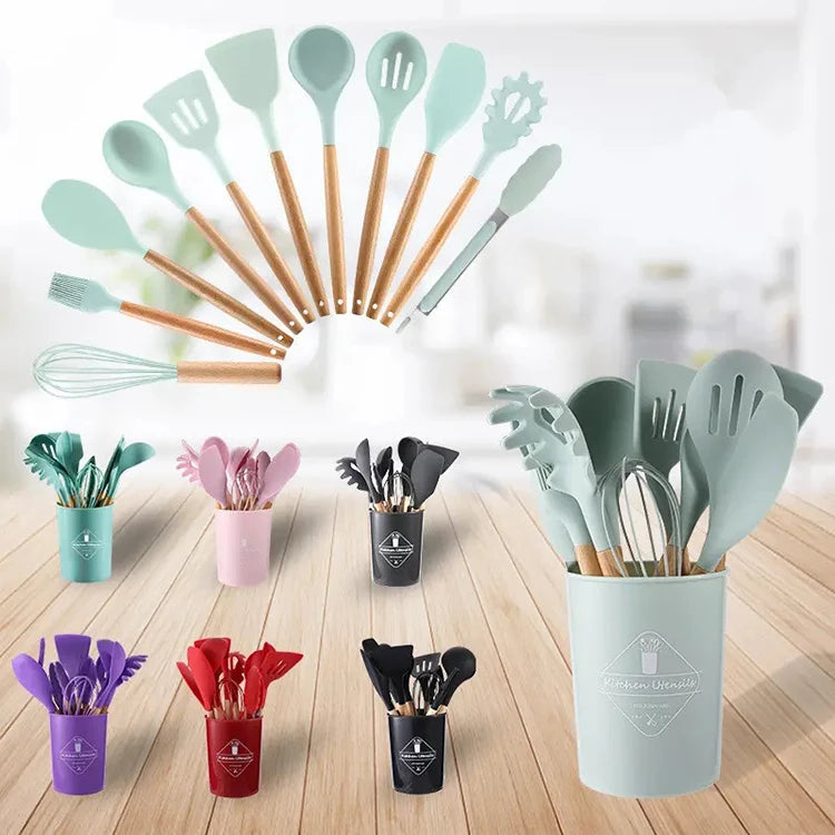 Top Seller 12 Pcs Wholesale Kitchen Accessories Cooking Tools Kitchenware Silicone Kitchen Utensil Sets With Logo