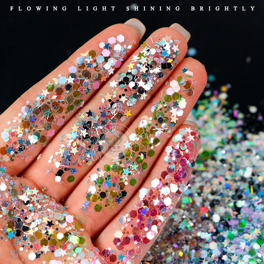 YMJ Free Sample Shaped Chunky Glitter Powder Tumblers Mixed Size Body Glitter for Christmas Festival Craft Decoration Eyes Body