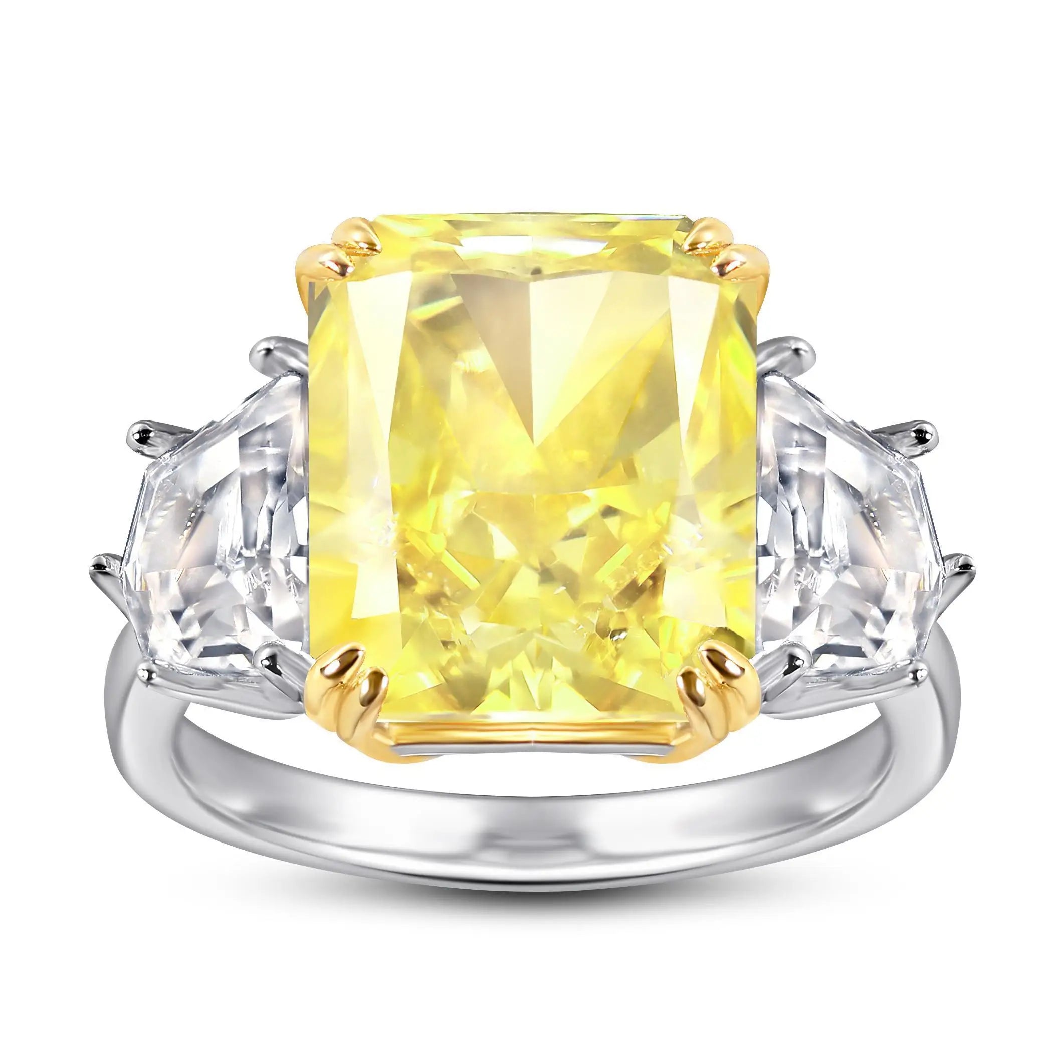 Fine Jewelry Rings Colorful CZ  Rhodium Plated Princess Cut Yellow Sapphire Gemstone Engagement Silver Ring for Women