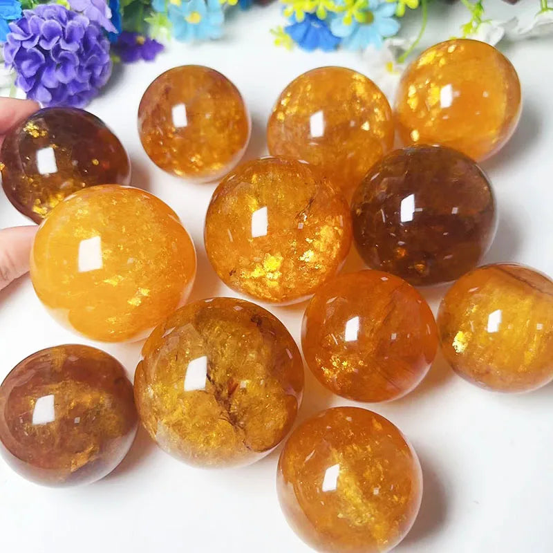New Product Flashy Natural Rock Polished Yellow Fluorite Ball Mica Crystal Sphere Quartz Crystal Ball Spheres for Ornaments