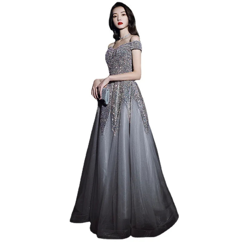 S0706H Heavy Industry 2025 New Banquet Temperament Sequins One-shoulder Long Annual Meeting Evening Dress
