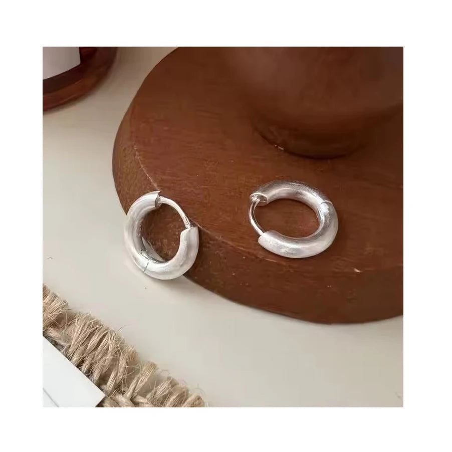 14.8MM 925 Sterling Silver Round Brushed Clip Earrings for Women Fine Jewelry Gifts