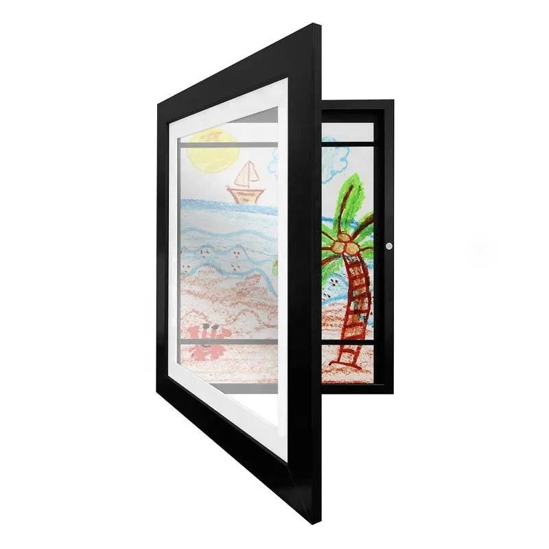 2025 New Design Creative Black White Removable Kids Artwork  Picture Frame Wood Children Drawing Frame Handicraft Kids Art Frame