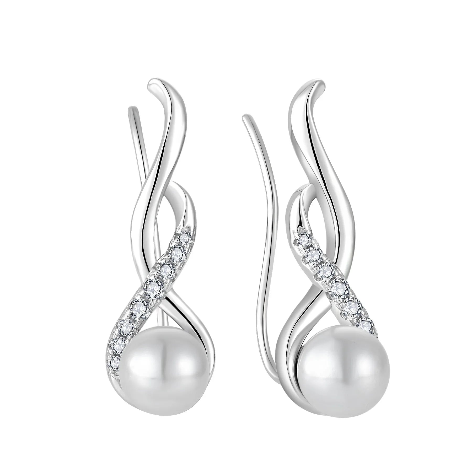 925 Sterling Silver Cubic Zirconia Womens Ear Cuffs Gold Plated Mother of Pearls Leaves & Sapling Studs Hypoallergenic Earrings
