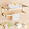 Golden Brass Eco-Friendly Modern Hardware 5-Piece Bathroom Towel Bar and Toilet Paper Holder Set