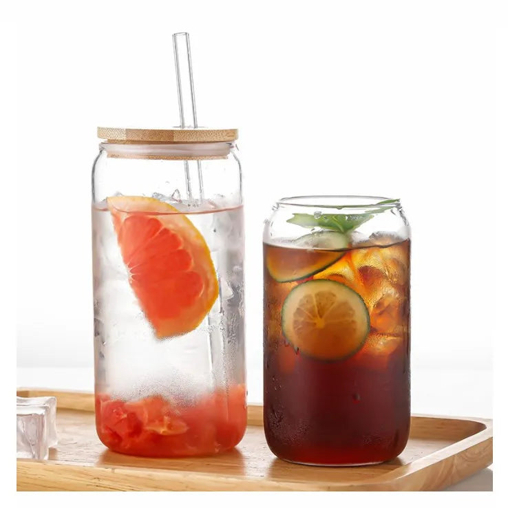 Glass Beer Can with Bamboo Lid Glass Jar Can Beer Soda Can Glass