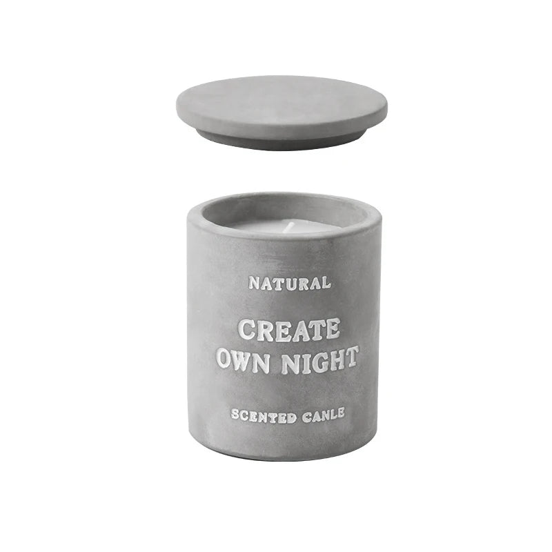 2023 Wholesale Retro Luxury Matte Cylinder Empty Concrete Candle Jars with Lid Home Decoration Customizable Logo