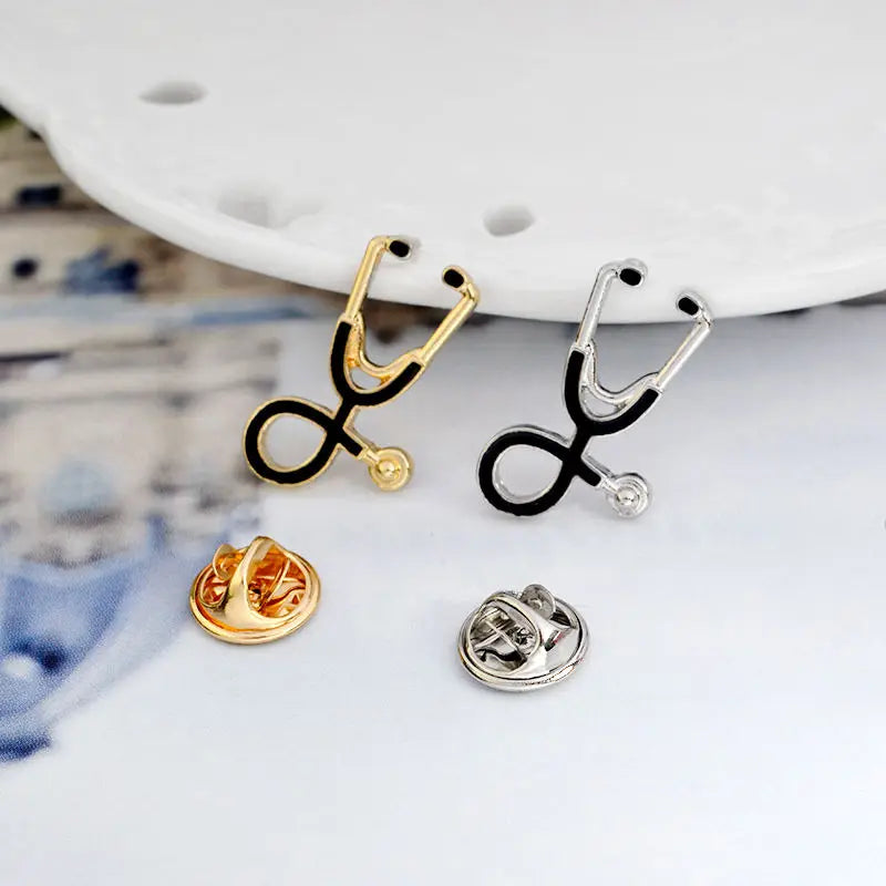 Metal Stethoscope Brooch Doctors Nurse Needle Tube Tip Collar Brooches Lapel Pins Medical Jewelry Doctor Graduation Gift