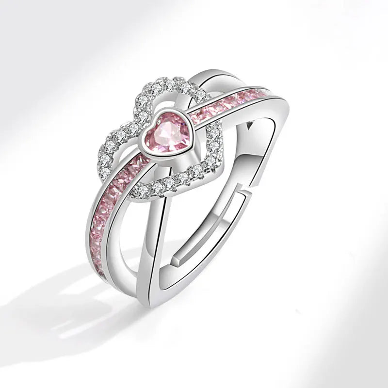 Fashion European and American Cross-border Simple Two-color Love Lucky Pink Peach Adjustable Open Ring Jewelry for Women Girls