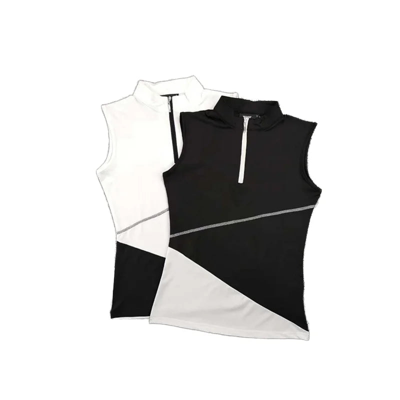 Women's Comfortable Quick-Drying Zipper Golf Top with Stand-Up Collar Simple Design Sports Clothing