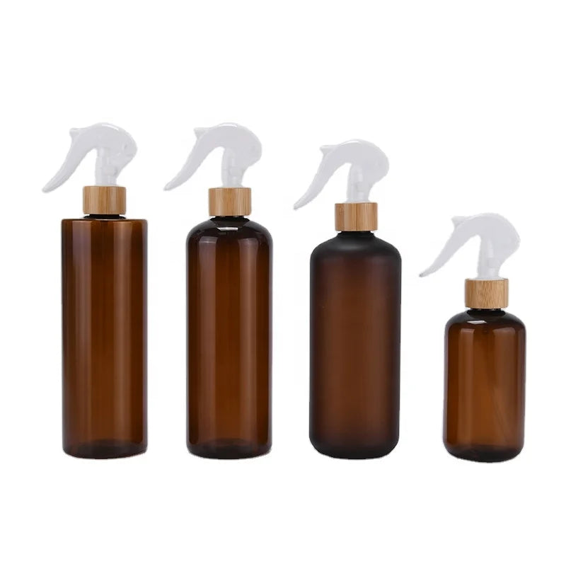 Cosmetic PET Plastic Spray Bottle 100ml 150ml 250ml 300ml 500ml Amber Clear White Bamboo Trigger Sprayer Pump for Packaging