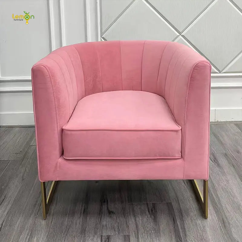 Upscale Restaurant Sofa Chairs Pink Velvet Salon Chair Office Reception Chair with Stainless Steel Golden Legs