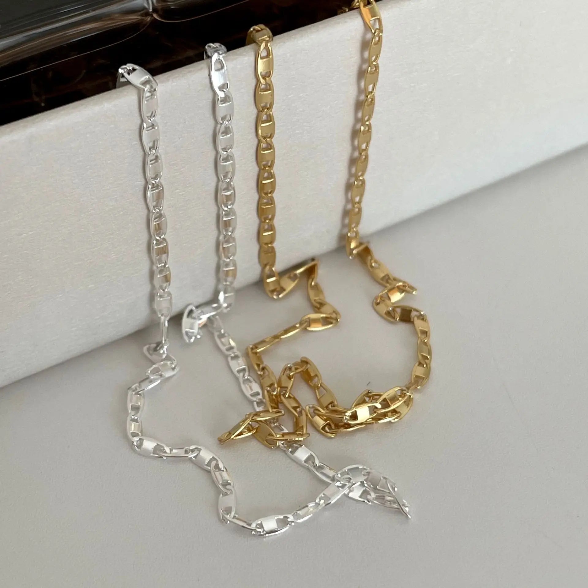 Trendy 18k Gold Vermeil Jewelry Flat Pig Nose Chain Choker 925 Sterling Silver Necklace for Women