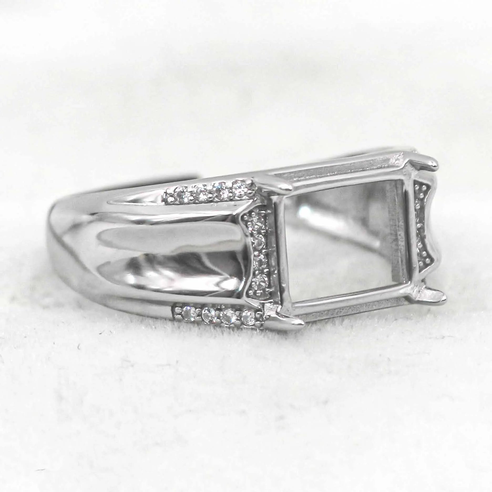 Sterling Silver 8*10mm Semi Mount Men's Ring Frame Empty Blank Claw Setting S925 Base Holder Without Center Stone for DIY Inlay