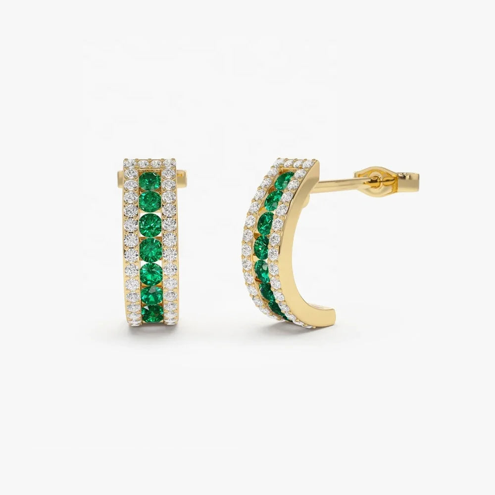 LOZRUNVE Hot Sale Original Jewelry Fashion Emerald Round Half Hoop Earring Silver 925 Sterling