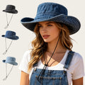 Women's Summer UPF50+ Sun Protection Wide Brim Adjustable  Denim Bucket Hat for Hiking Fishing Travel