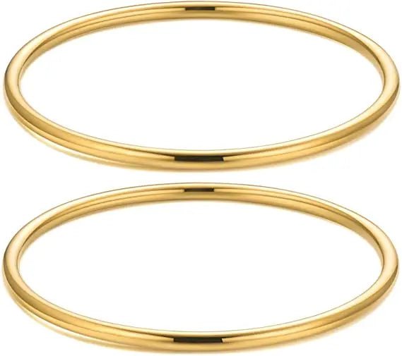 SC 3mm Stackable Thin Round Bracelet Gold Plated Stainless Steel Oval Solid Color Polished Bracelet