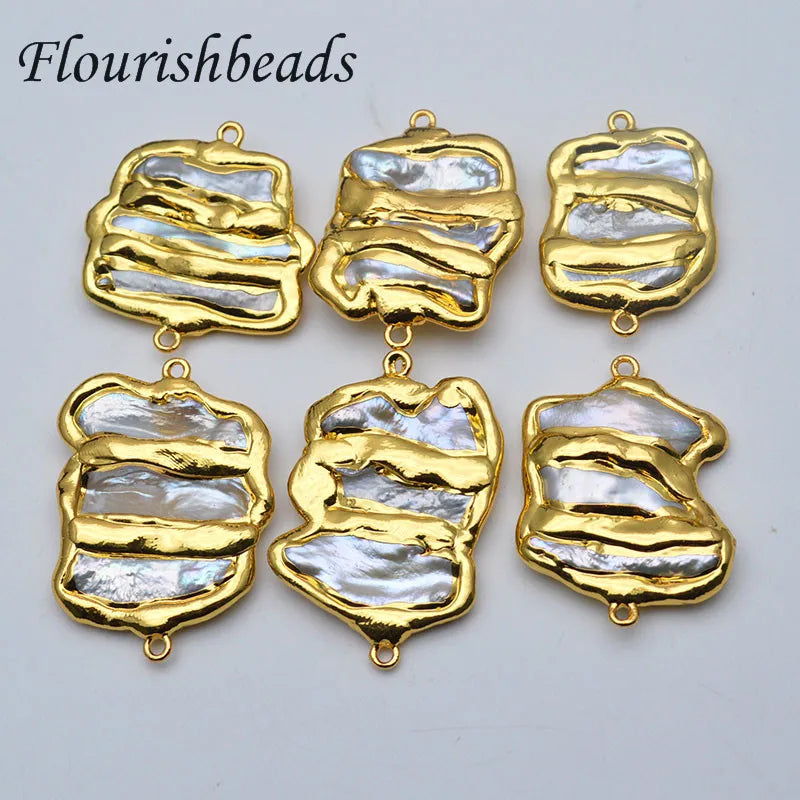 Natural Freshwater Pearl Gold Plated Double Hanging Irregular Shape Loose Pearl Beads Charms for Jewelry Making