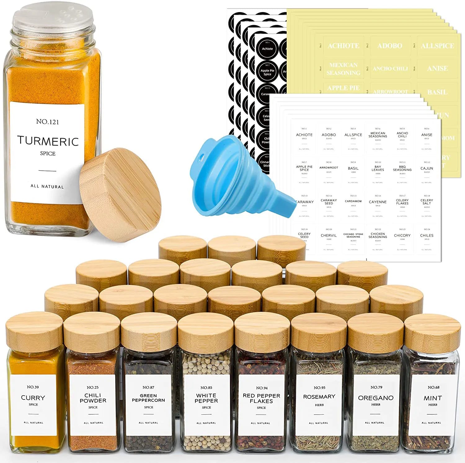 Glass Spice Jars Cover Eco-Friendly Seasoning Storage Bottles Labels 4 Oz Transparent Bamboo Multifunction Classic Party Kitchen