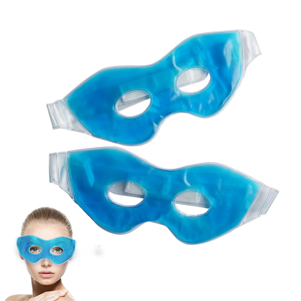 USA Warehouse Stocks 2PCS Blue Gel Face Mask Ice Cooler Mask Full Facial Mask for Reducing Swelling and  Eye Puffiness