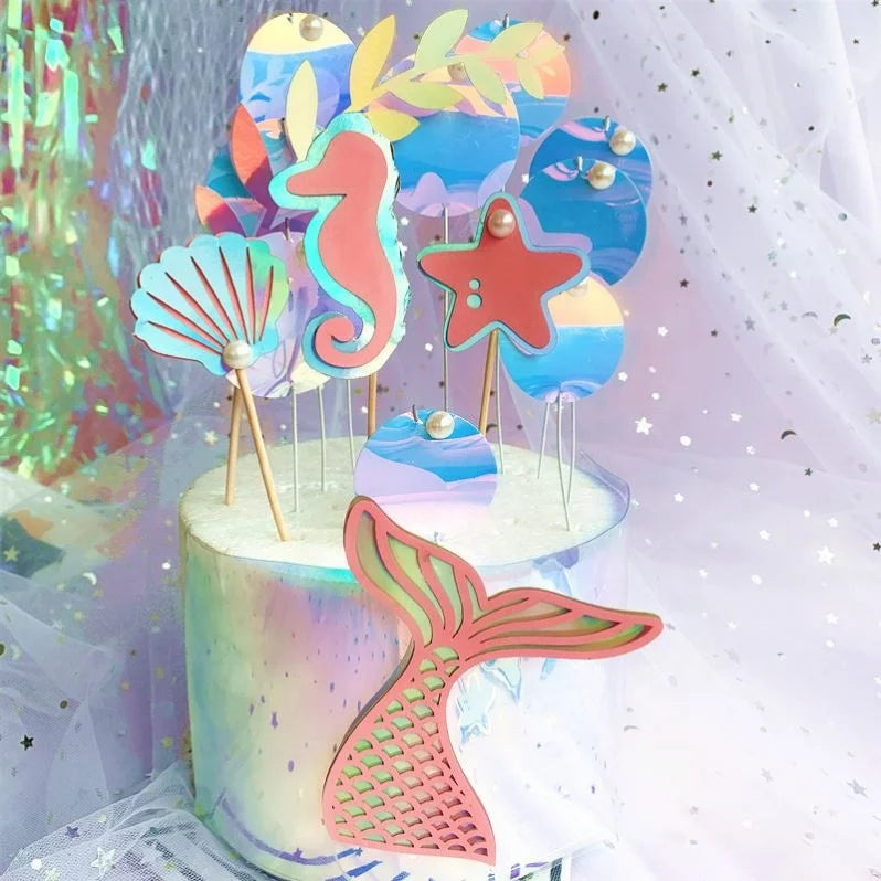 Birthday Cake Pearl Shell Decoration Sea Theme Mermaid Cake Toppers