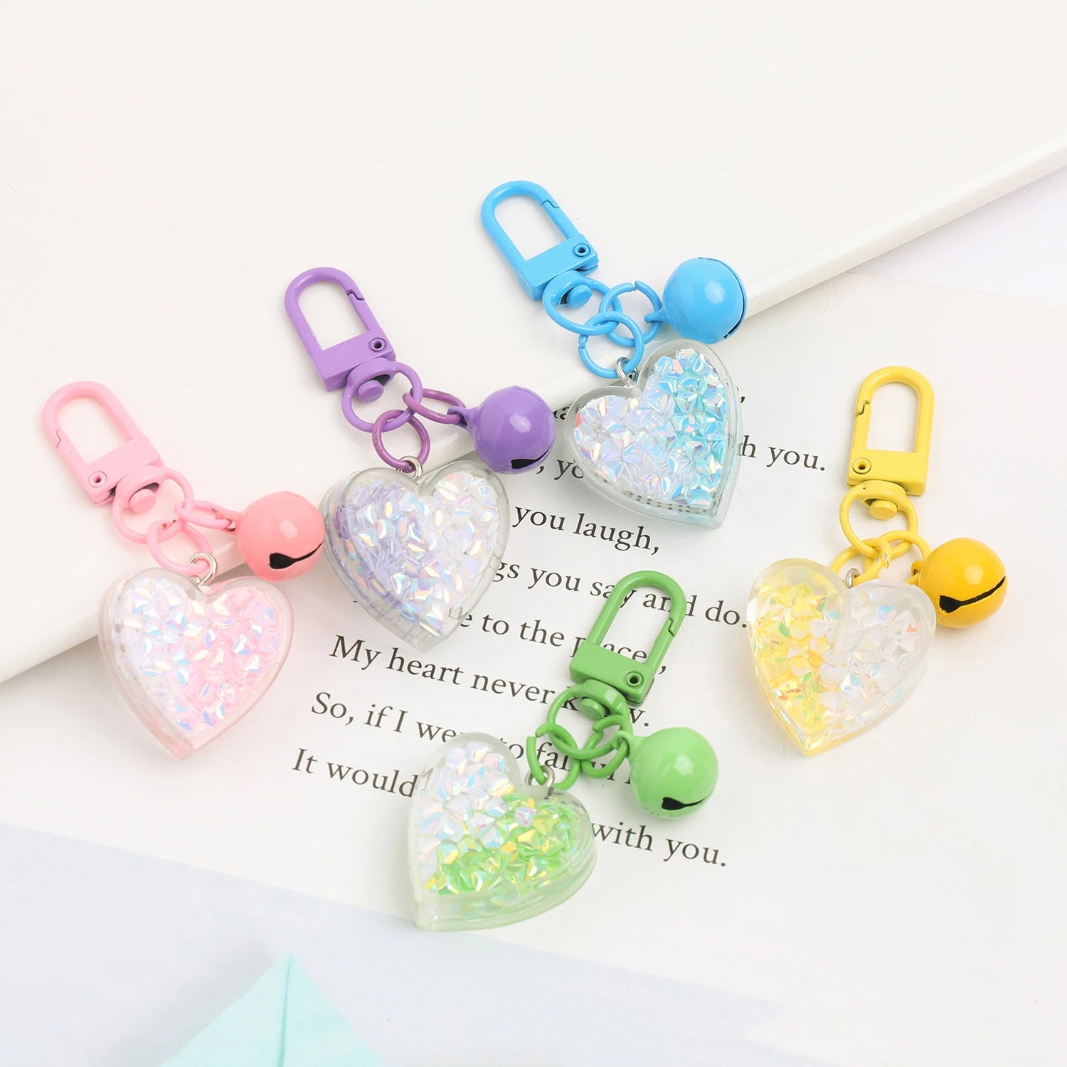 INS Style Bag Accessories Candy Color Bell Heart Pendant Keychain for Women Girls