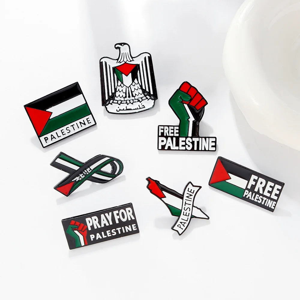 Wholesale Custom Metal Palestine Flag Souvenir Gifts Palestinian Brooch Cockade Flag Lapel Pin Badge Hard Enamel Palestine Pin