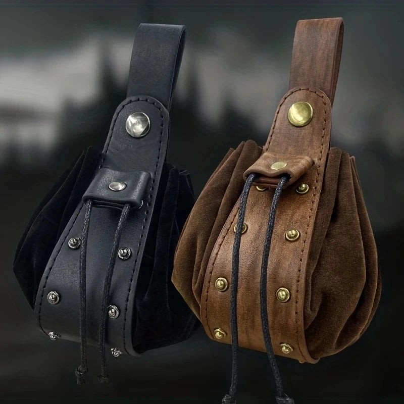 Lightweight Medieval Viking Belt Pouch Nordic WJF34 PU Leather Side Pack Renaissance Faire LARP Bag for Pirate Knight Costumes