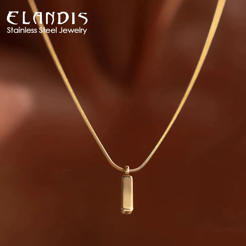 EManco Fashion Trend Jewelry Waterproof Men Stainless Steel Long Chain Necklace Gold Bar Square Pendant Necklace for Men