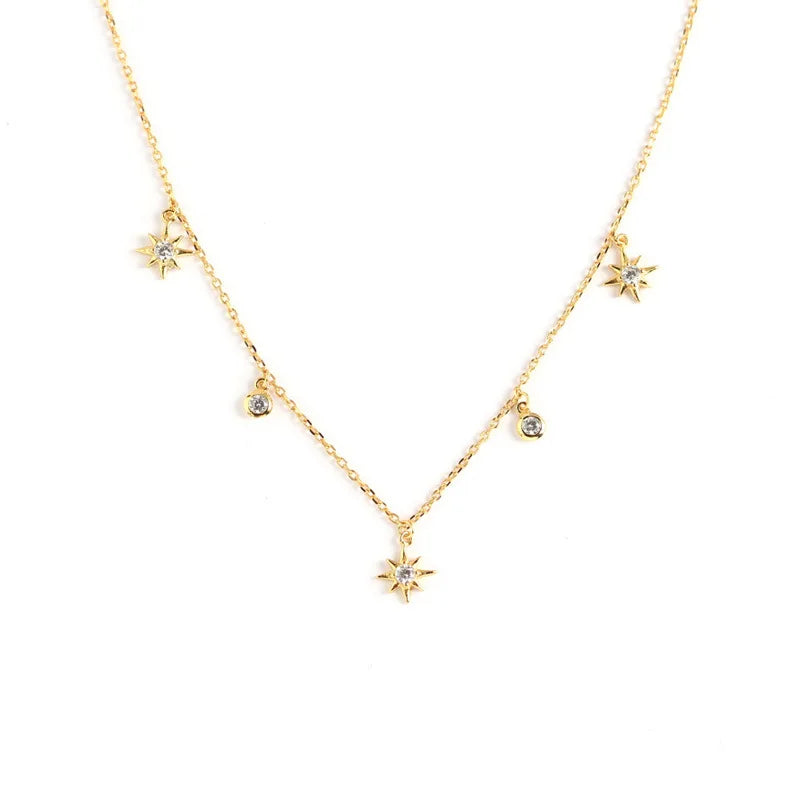 Light Luxury 18K Gold Plated S925 Sterling Silver Ins Geometric  Cubic Zirconia Star Pendant Necklace