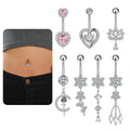 Set of 10 Floral Horse Eye Belly Button Rings with Zircon Dangle Heart Moon 316LSurgical Stainless Steel Body Piercing Jewelry