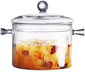 1.9L Wholesale Hot Sale Firm Package High Borosilicate Transparent Glass Cooking Pots Set Saucepan with Two Handle Cover