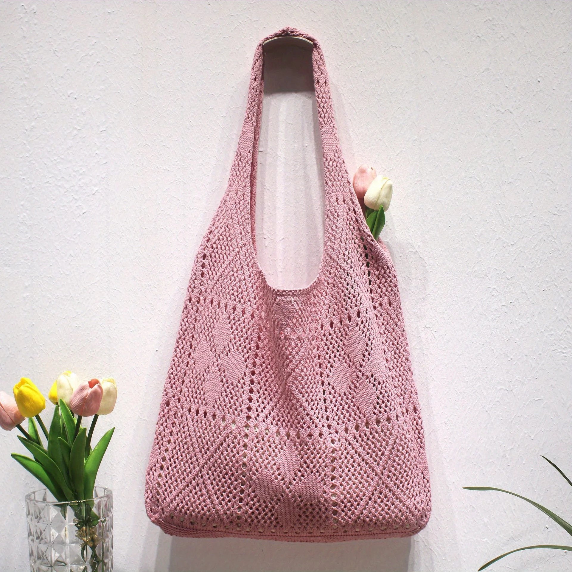 Low MOQ Custom New Arrivals Hollow-Out Women's Shoulder Bags Crochet Summer Knitted Bags for ShoppingTravelBeach and School