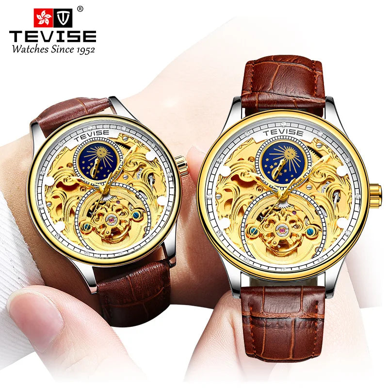 Tevise T820A Factory  Men Mechanical Watch Business Meeting Automatic Watches Man Genuine Leather Strap Watch Clock