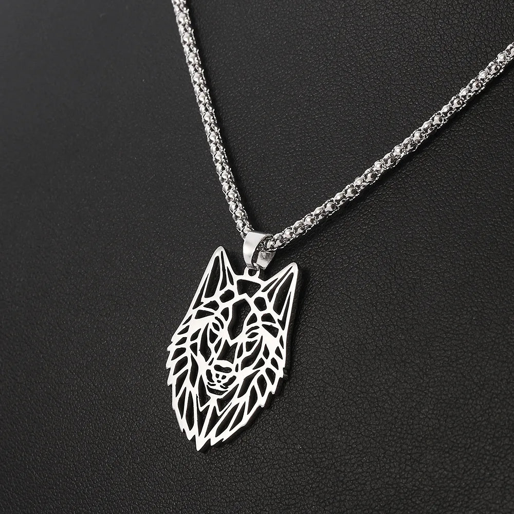 AA00081 Vintage Animal Chain Necklace Men Punk Jewelry Stainless Steel Hollow Wolf Head Pendant Necklace