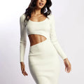 Cut Out Asymmetric Knitted Midi Dress by Knitwear Manufacturers Long Sleeve Sweater Dress Women Casual Clothing Printed Decor