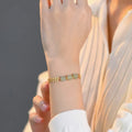 Natural Hetian Jade Stone Beads Bangle Real Gold Plated Wheat Chain Bracelet for Women Gift Jewelry