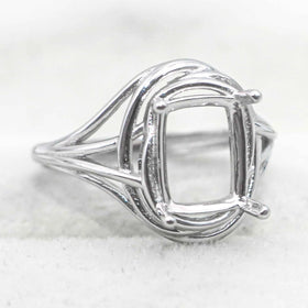 Sterling Silver 7*9mm Semi Mount Ring Square Shape Empty Frame Blank Claws Setting S925 Base Without Center Stone for Inlay DIY