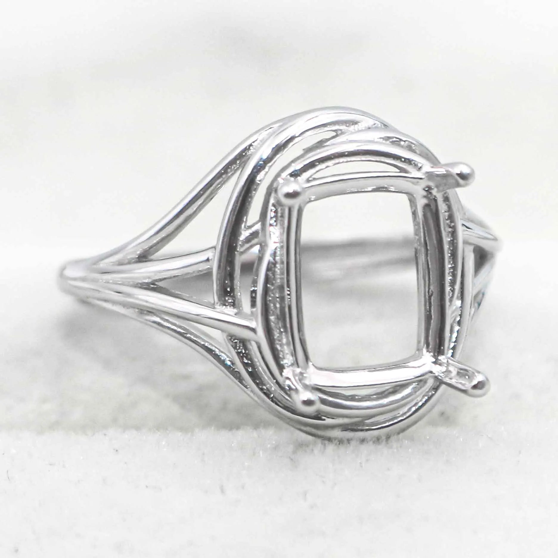 Sterling Silver 7*9mm Semi Mount Ring Square Shape Empty Frame Blank Claws Setting S925 Base Without Center Stone for Inlay DIY