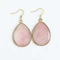 Handmade Natural Stone Drop Dangle Hook Earrings Bohemian Teardrop Stone Earrings Rose Quartz Flat Gemstone Earring for Women