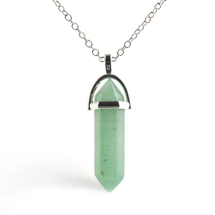 Wholesale Fluorite Necklaces Crystal Pendant Suspension Natural Gem Stone Quartz Bullet Hexagonal
