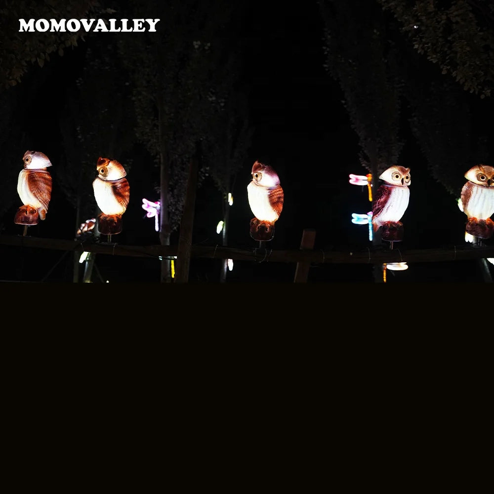 Momovalley Modern Design Low Voltage CE Certified IP65 Rated LED Dynamic Owl Lanterns Rotating Heads Weather Resistant Garden