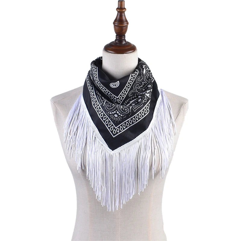 New White Tassel Fashion Style Polyester Cashew Flower Hip Hop Street Dance Headband Multifunctional Party Scarf