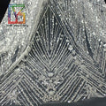 White Wedding Bridal Lace Embroidered Fabric With Beads Sequins French Tulle Lace Material Lace Fabric Embroidery