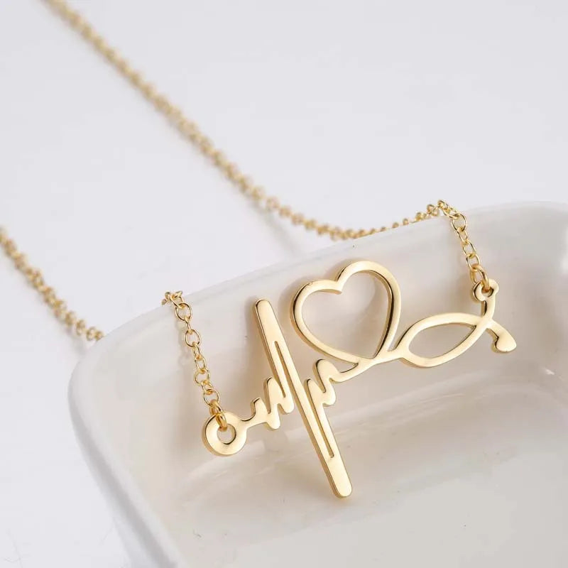 Gold Love Heart Beat Women's Stainless Steel Gold Plated Trendy Stethoscope Necklace Doctor Nurse Jewelry Gift 2023